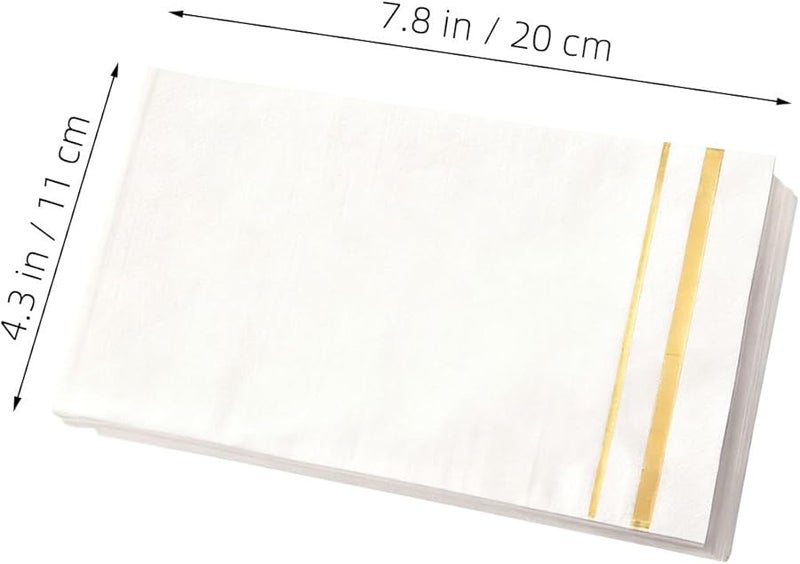 مناديل الضيوف المذهبة المبطنة باللون الأبيض 100 قطعة مناديل العشاء القابلة للتصرف لحفلات الزفاف والمناسبات - Image 5